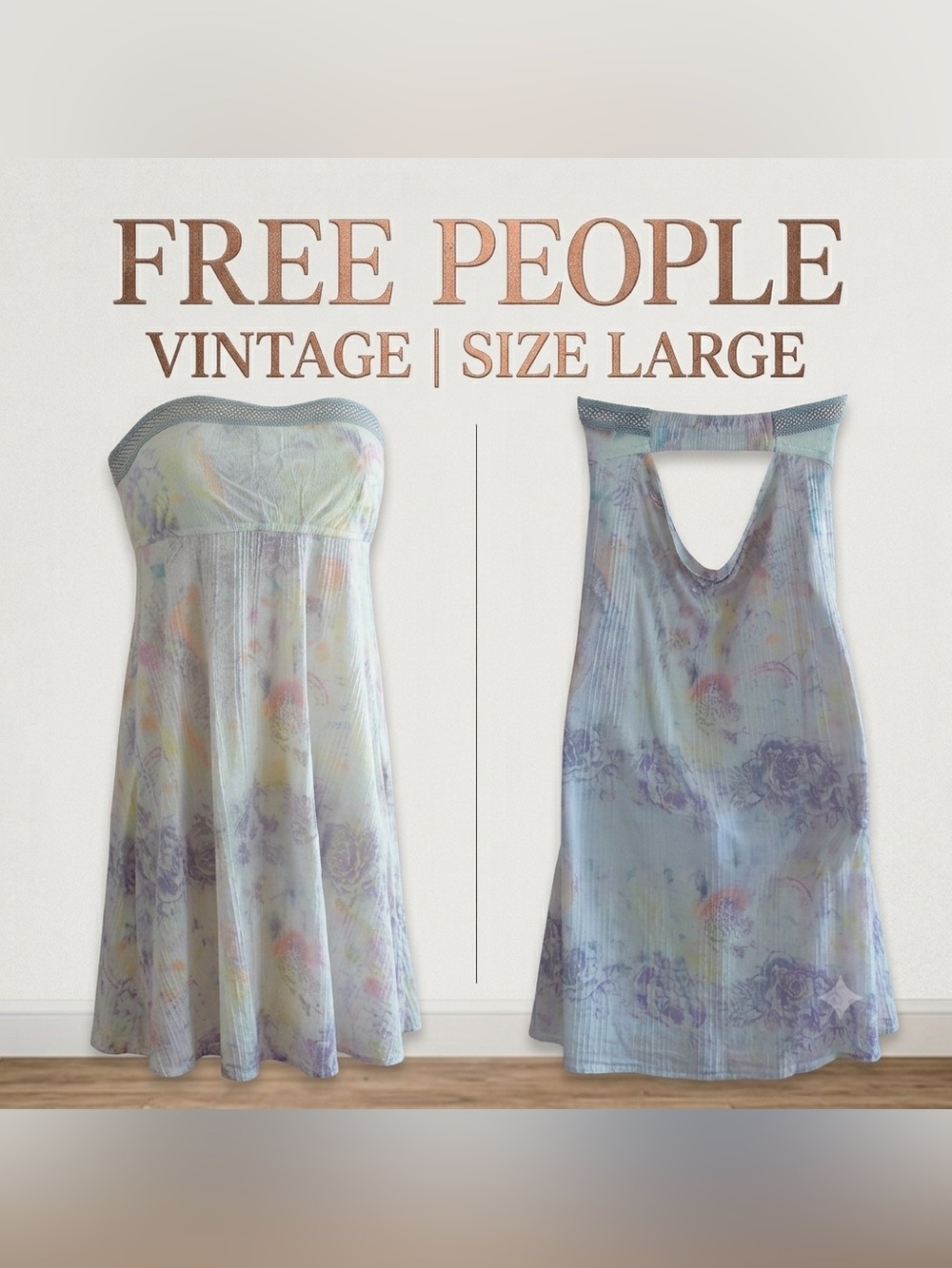 Vintage Free People Beaded Strapless Pastel Floral Cami Tank Top Large Y2K - Picture 14 of 16